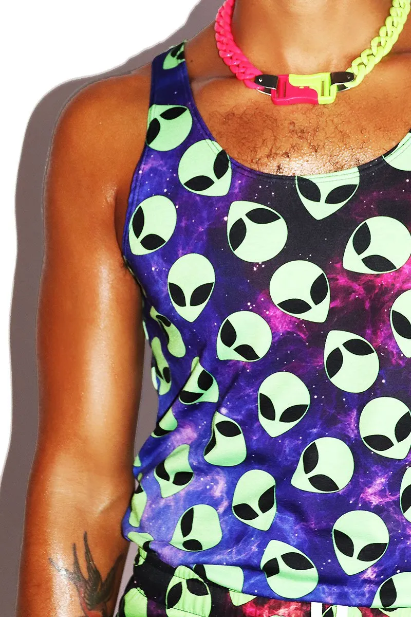 Alien Vibes All Over Racerback Tank- Green