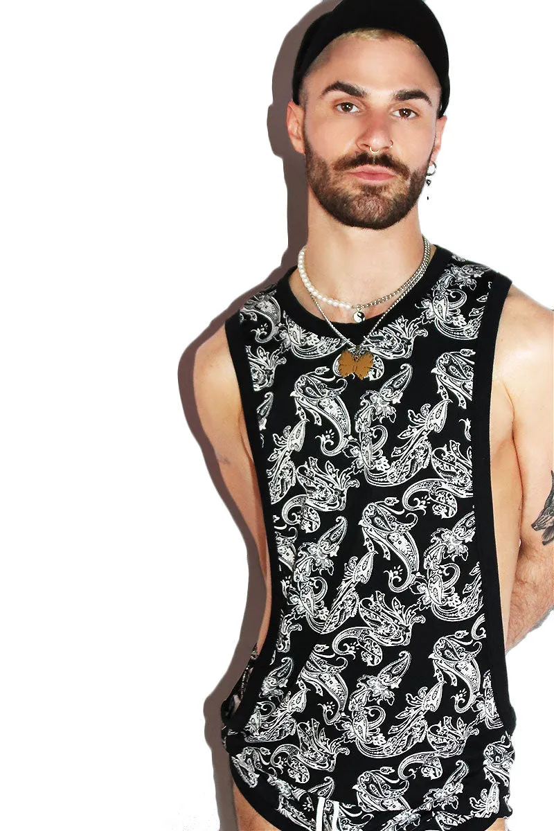 Bandana Paisley Low Arm Tank- Black