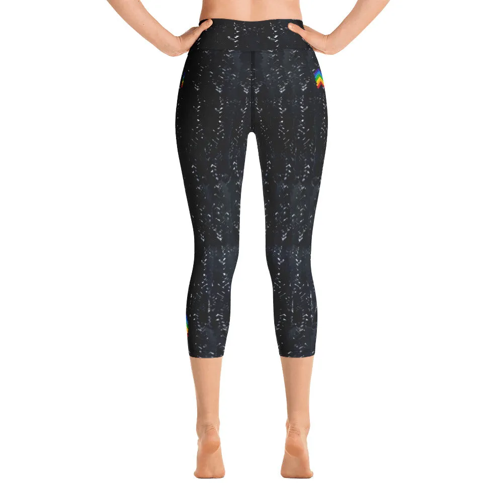 Black Herringbone High Waist Yoga Capri Leggings