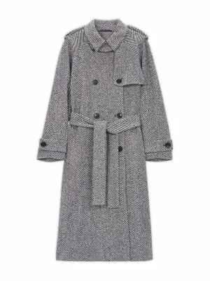 Black herringbone trench coat