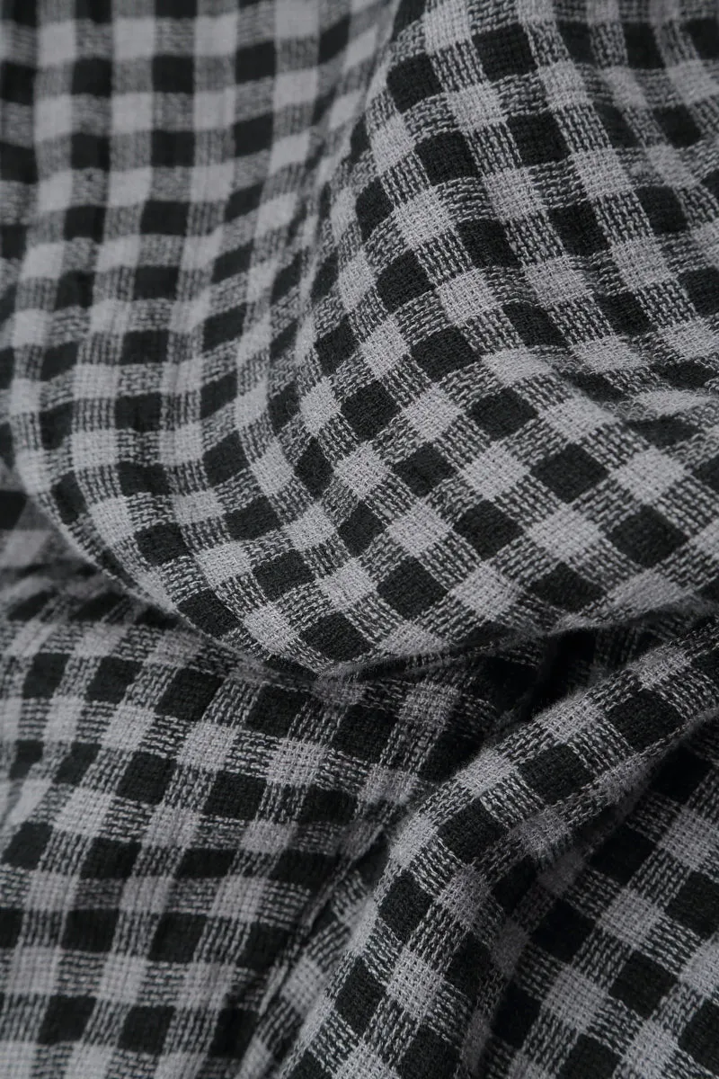 Boxy Grey Check Linen Blouse