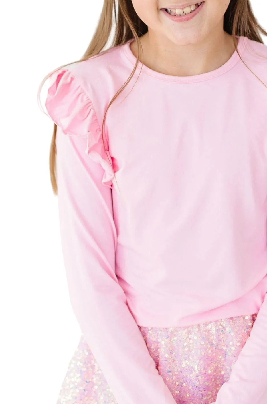 Bubblegum Pink L/s Ruffle Tee