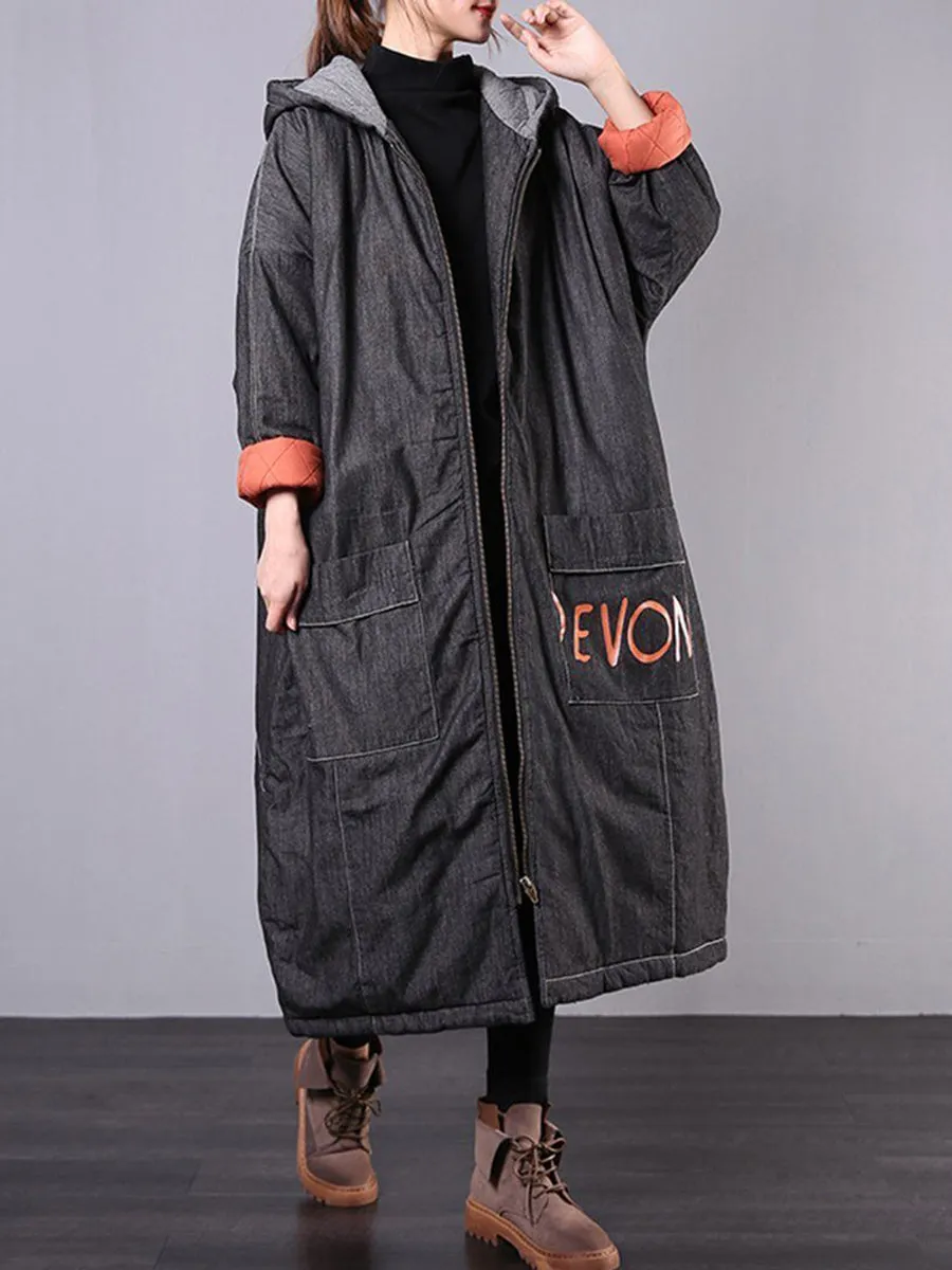 Cartoon Print Loose Casual Pocket Winter Thick Coat