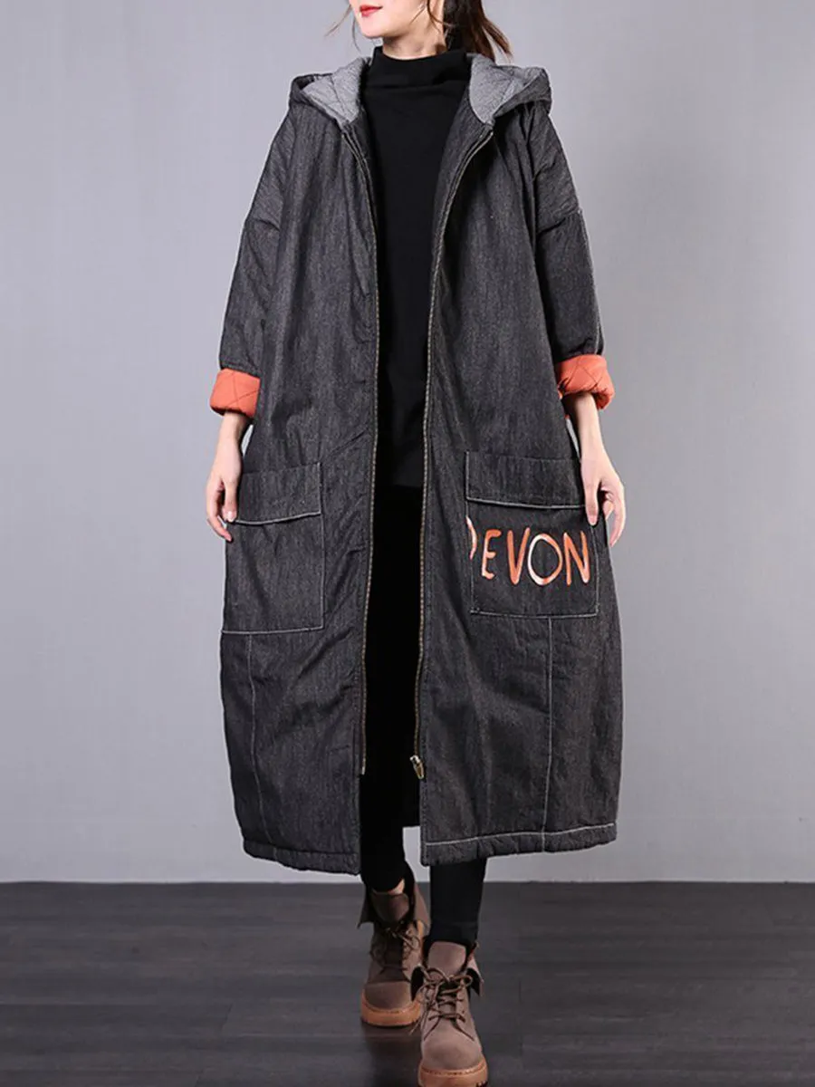 Cartoon Print Loose Casual Pocket Winter Thick Coat