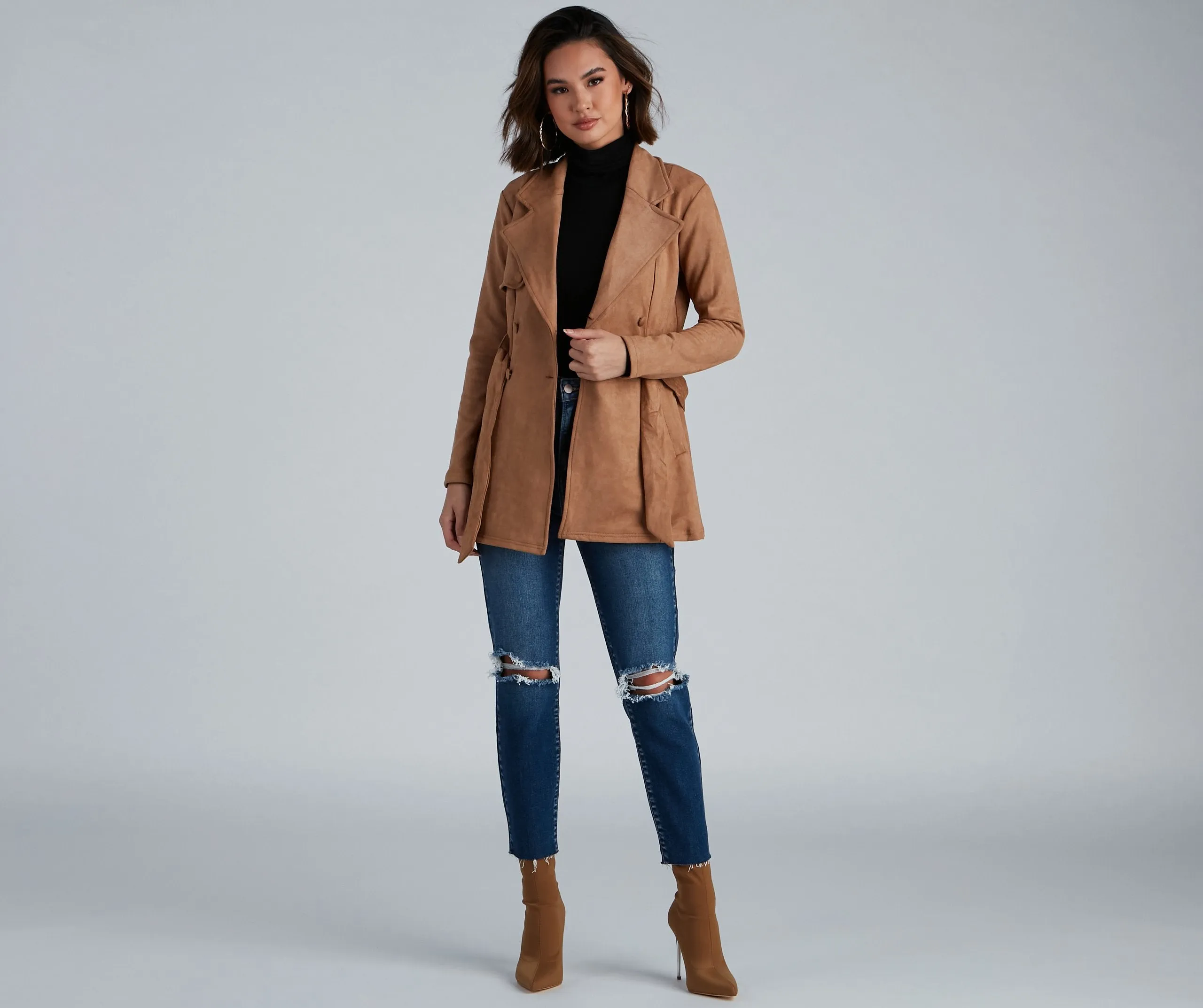 Classic And Elevated Faux Suede Trench