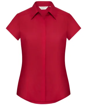 Classic Red - Women's cap sleeve polycotton easycare fitted poplin shirt