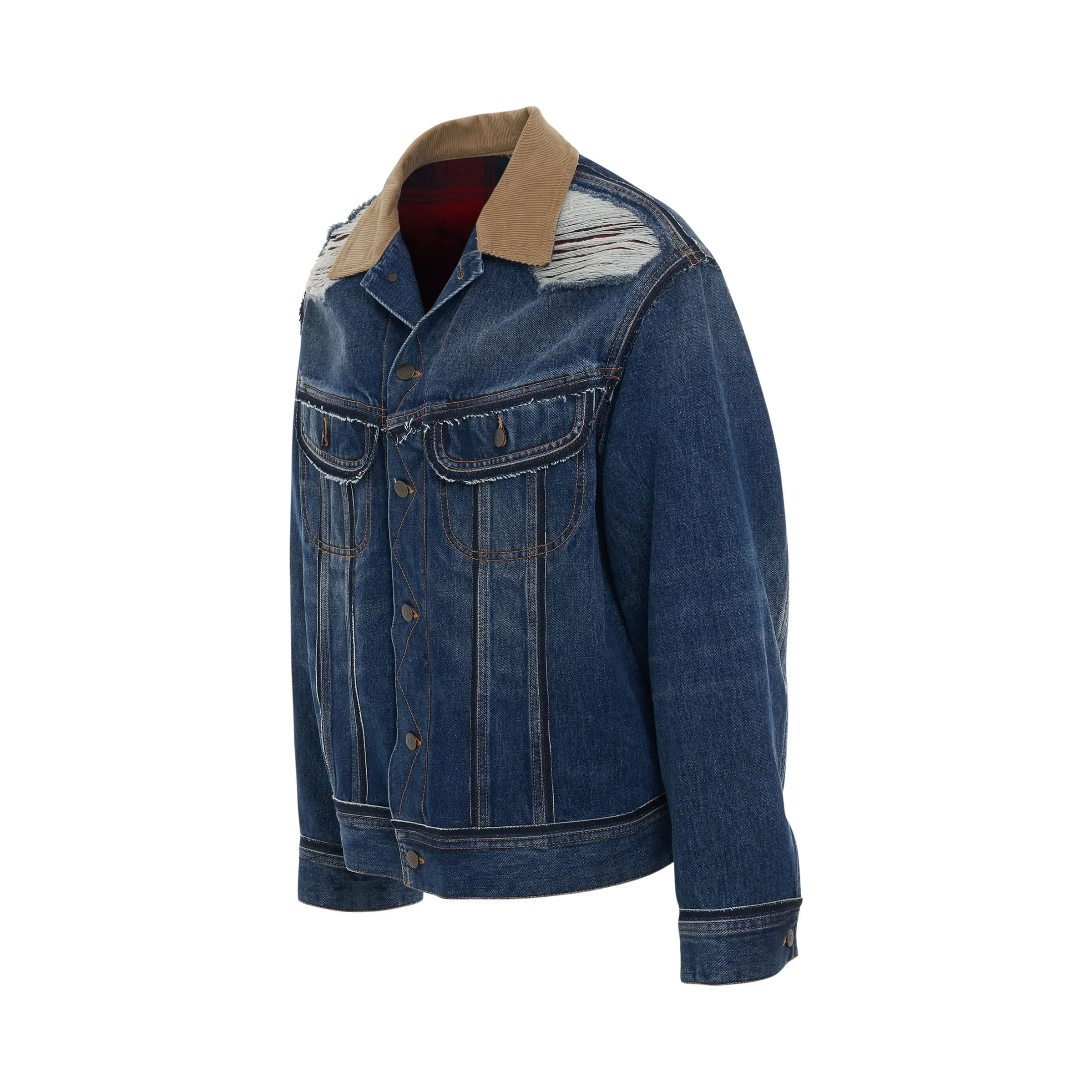 Deconstruction Cut-Out Denim Jacket in Indigo