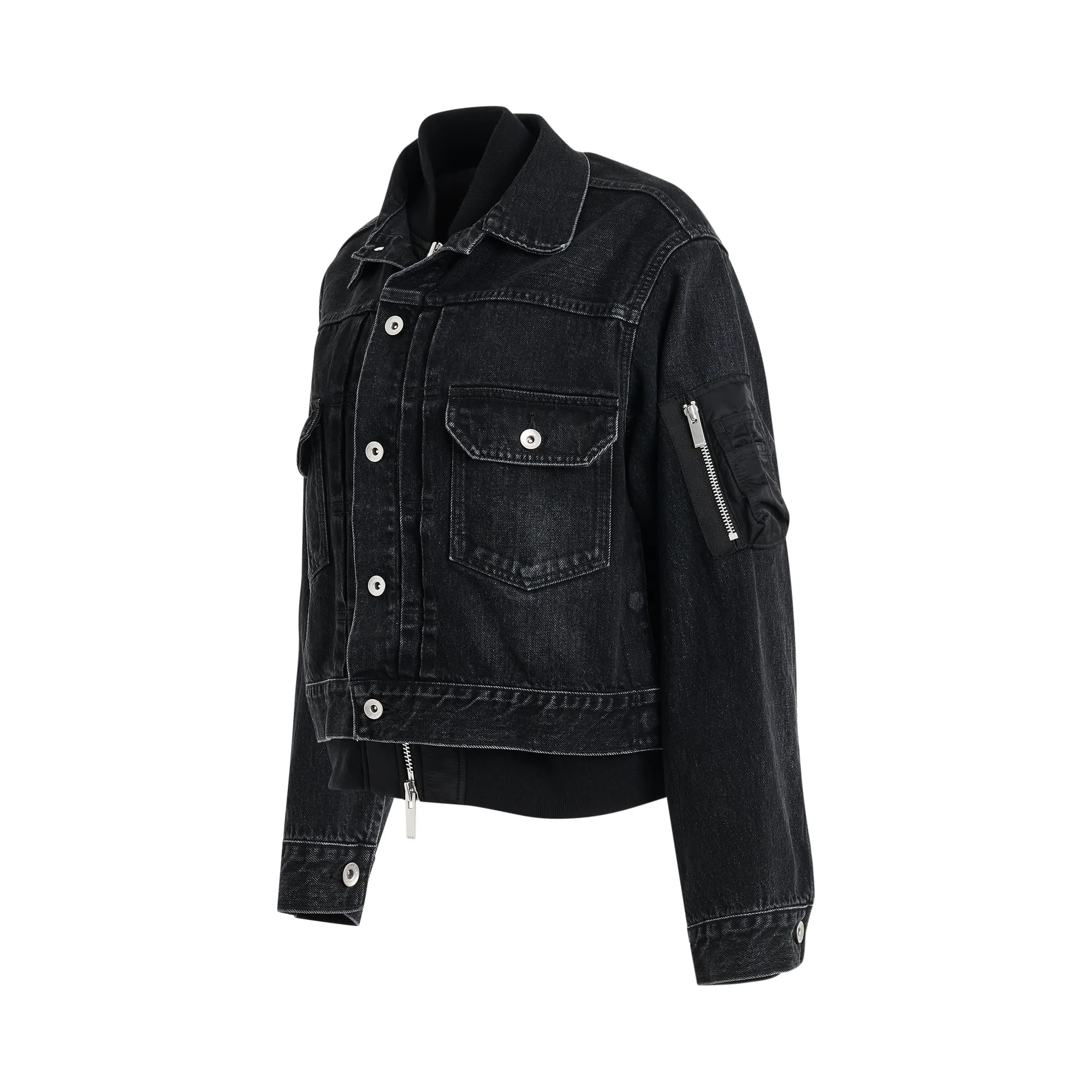 Denim Nylon Mix Blouson in Black