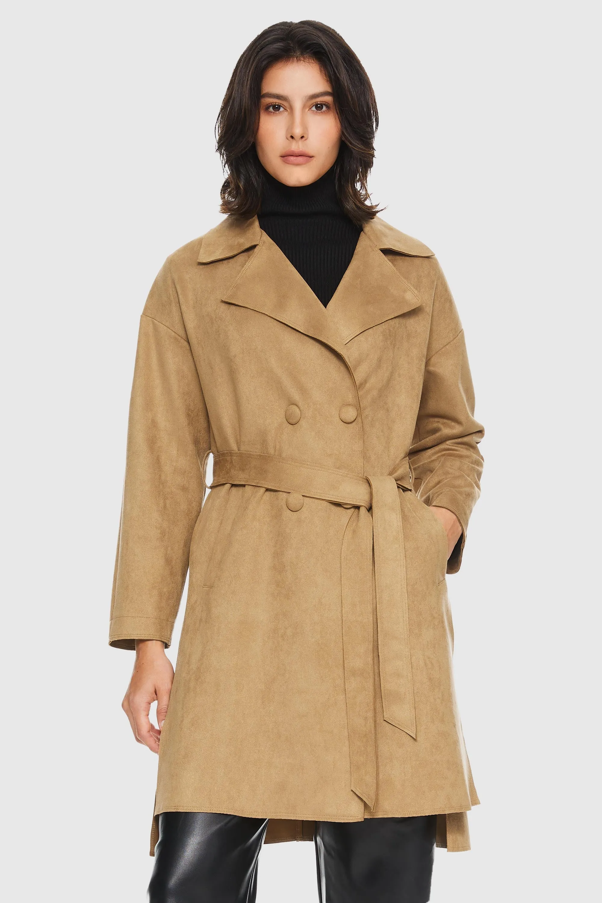 Double-Breasted Suede Trench