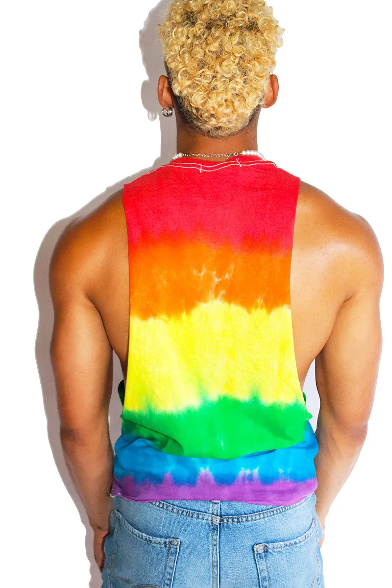 Eternally Happy Rainbow Tye Dye Low Arm Tank-Multi