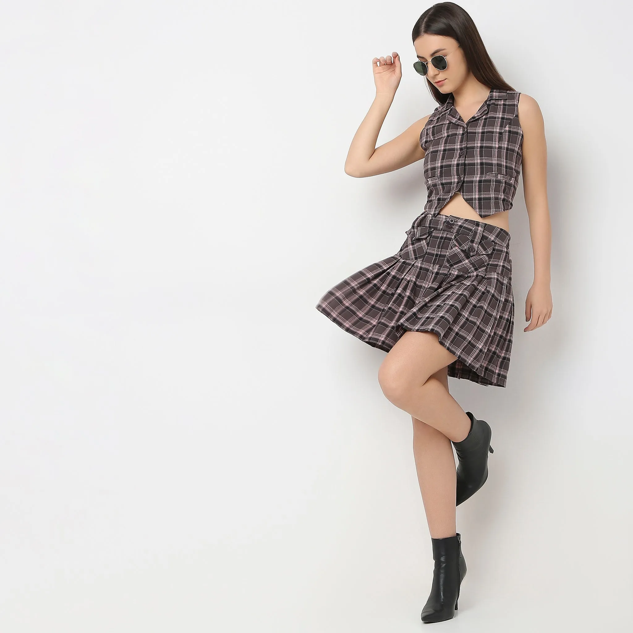 Flare Fit Checkered Skirt