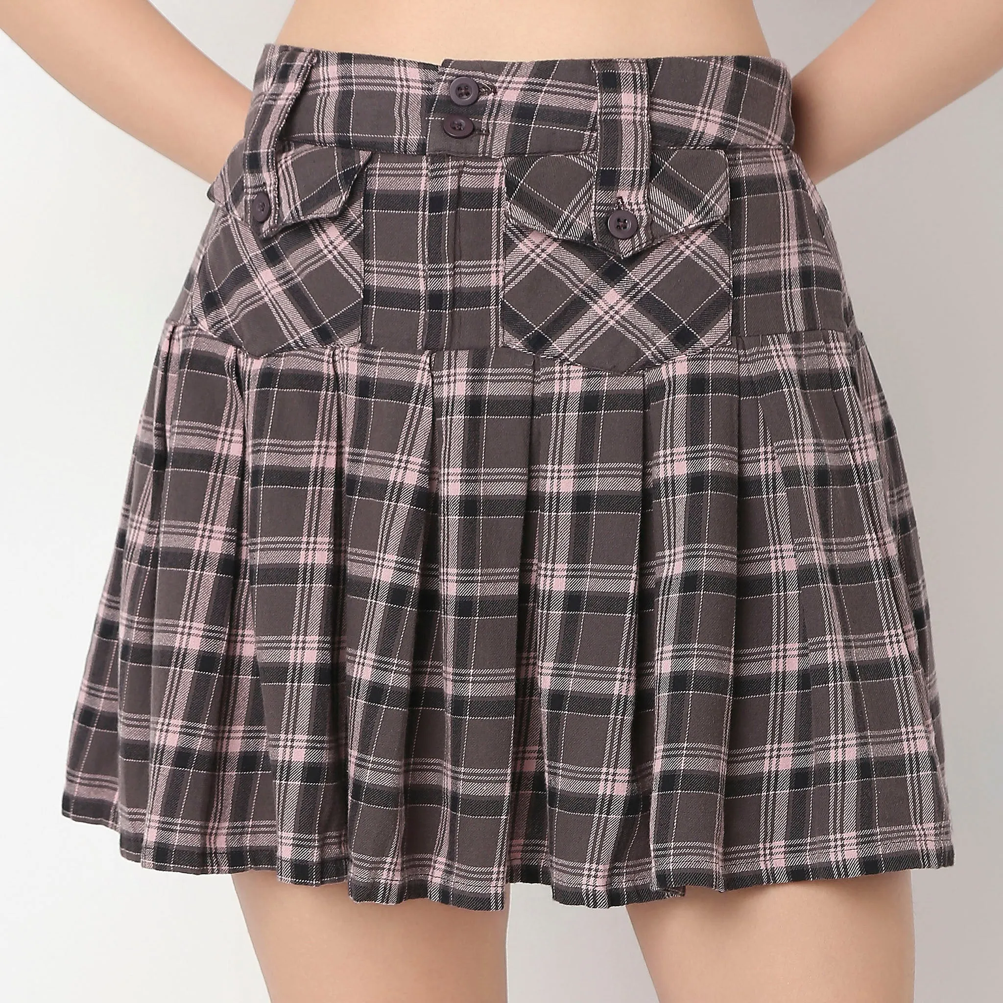 Flare Fit Checkered Skirt