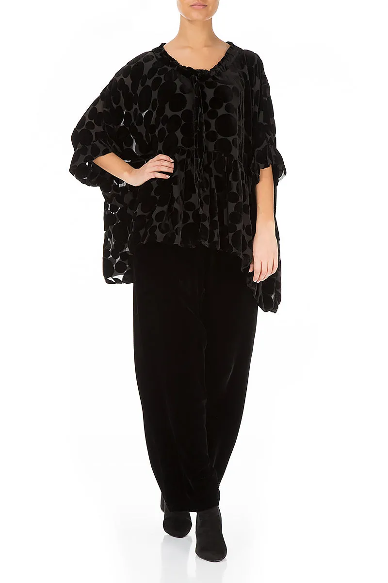 Flared Devoré Bubbles Black Silk Velvet Blouse