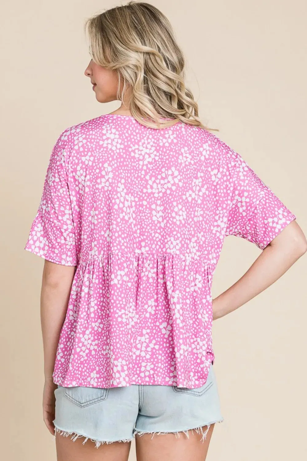 Floral Round Neck Peplum Blouse