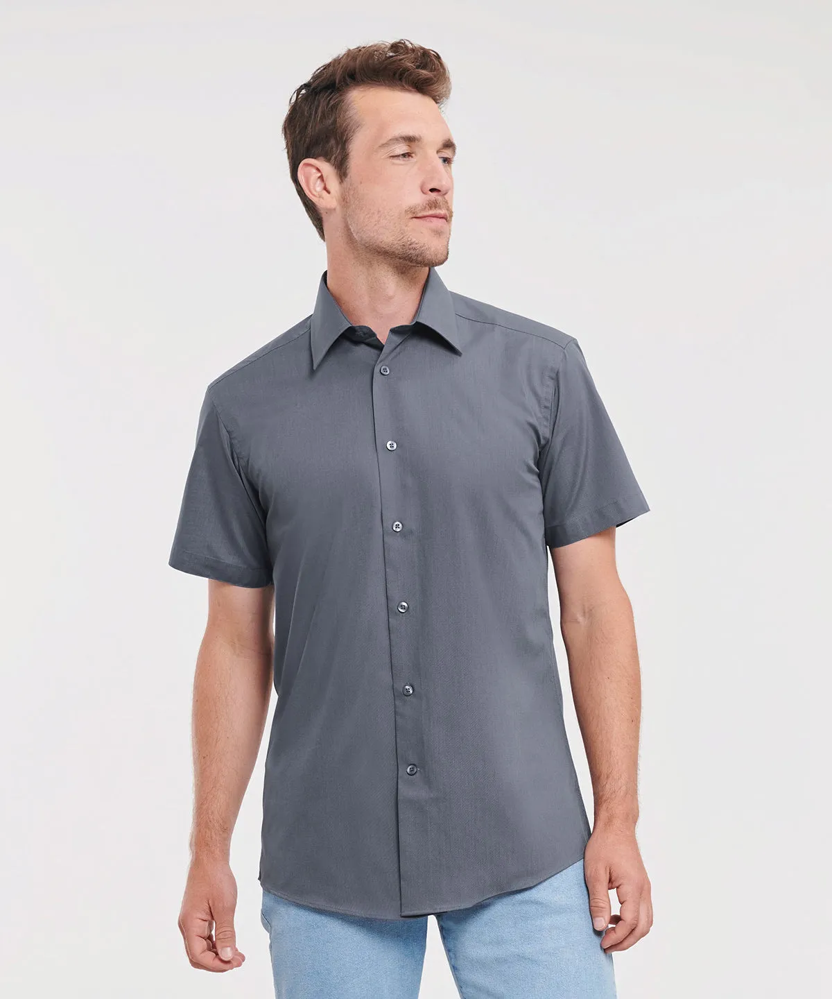 French Navy - Short sleeve polycotton easycare tailored poplin shirt