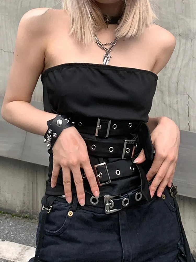 Gothic Eyelet Design Black Bandage Punk Sleeveless Crop Top