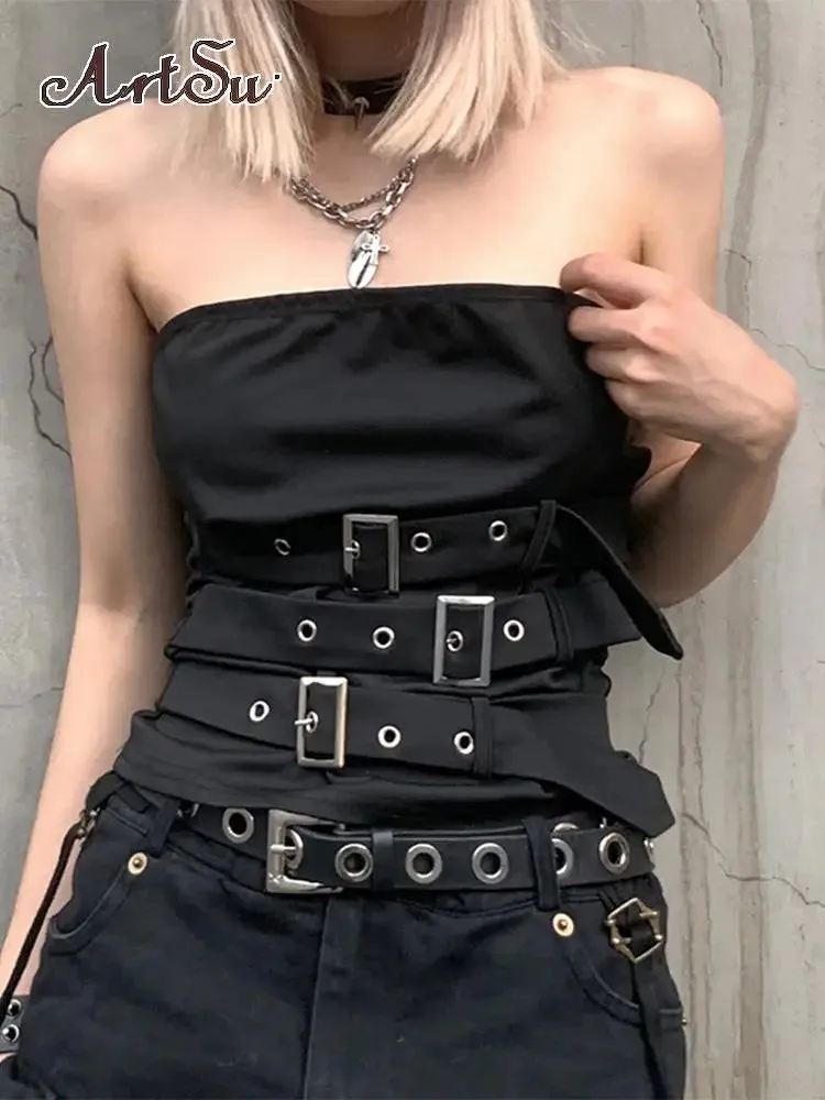 Gothic Eyelet Design Black Bandage Punk Sleeveless Crop Top