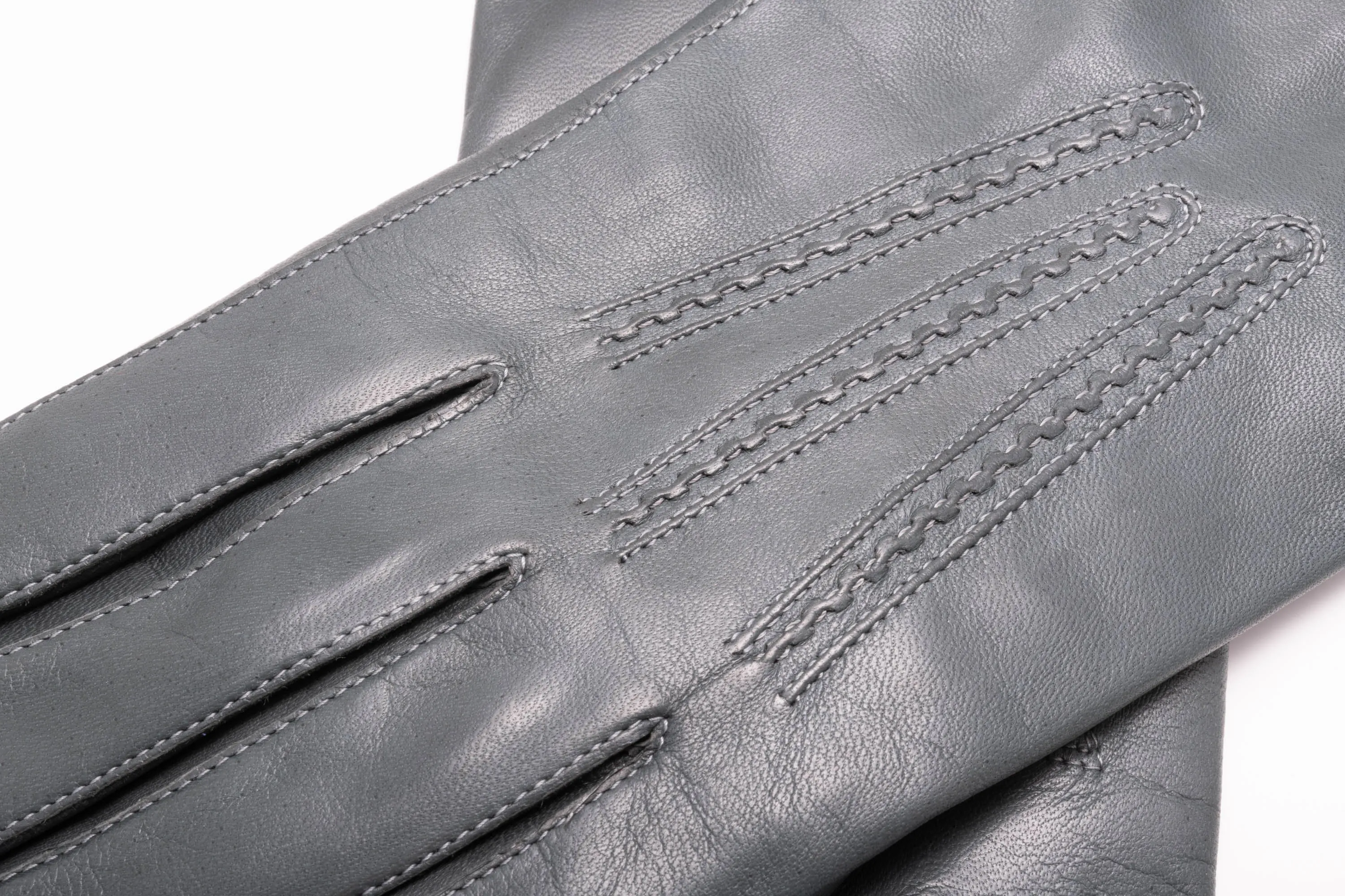 Gray Lamb Nappa Leather Gloves