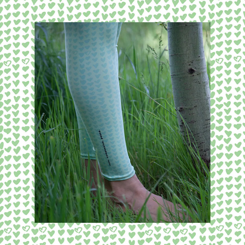 Green Hearts High Waist Yoga Leggings