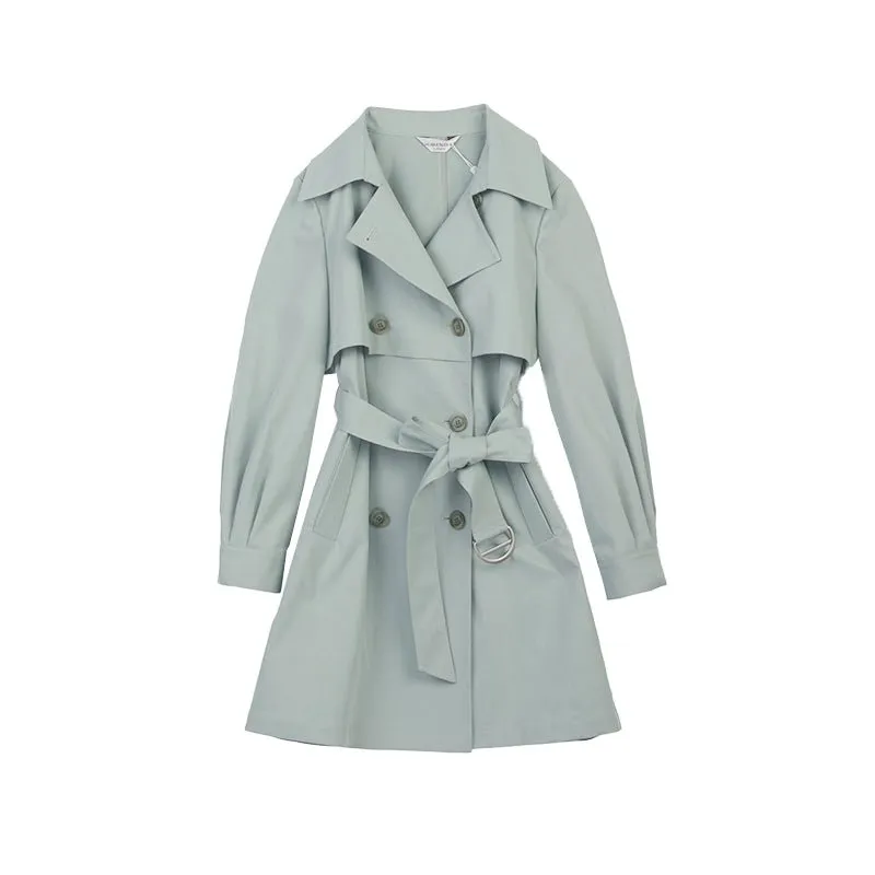 Grey Green Double Breasted Long Trench Coats