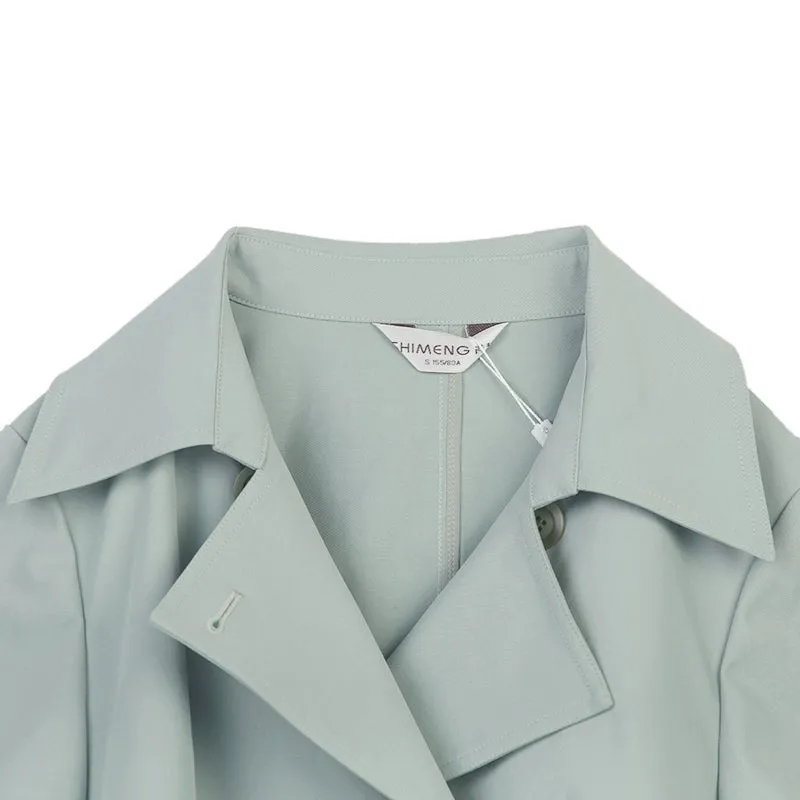 Grey Green Double Breasted Long Trench Coats