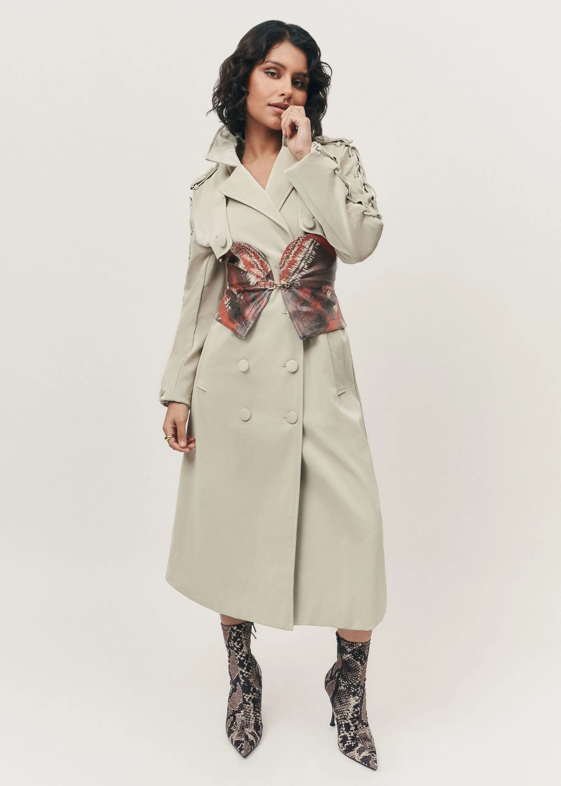 Lace-Up Back Trench Coat