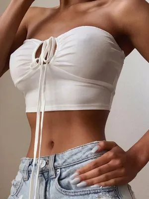 Lace Up Bow Halter Ruched Crop Top