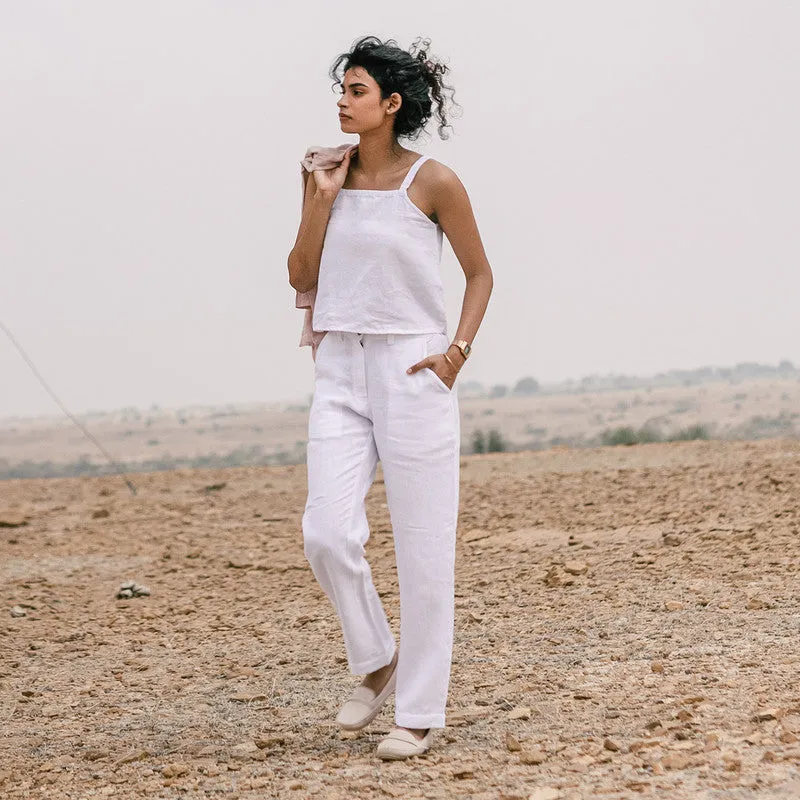 Linen White Top For Women | Straps