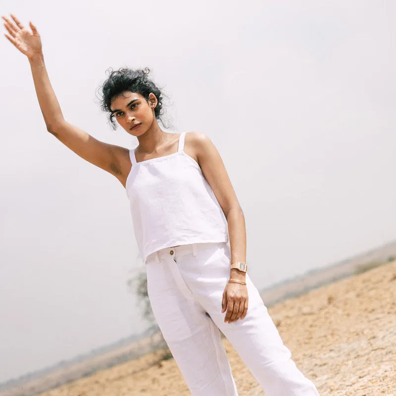 Linen White Top For Women | Straps