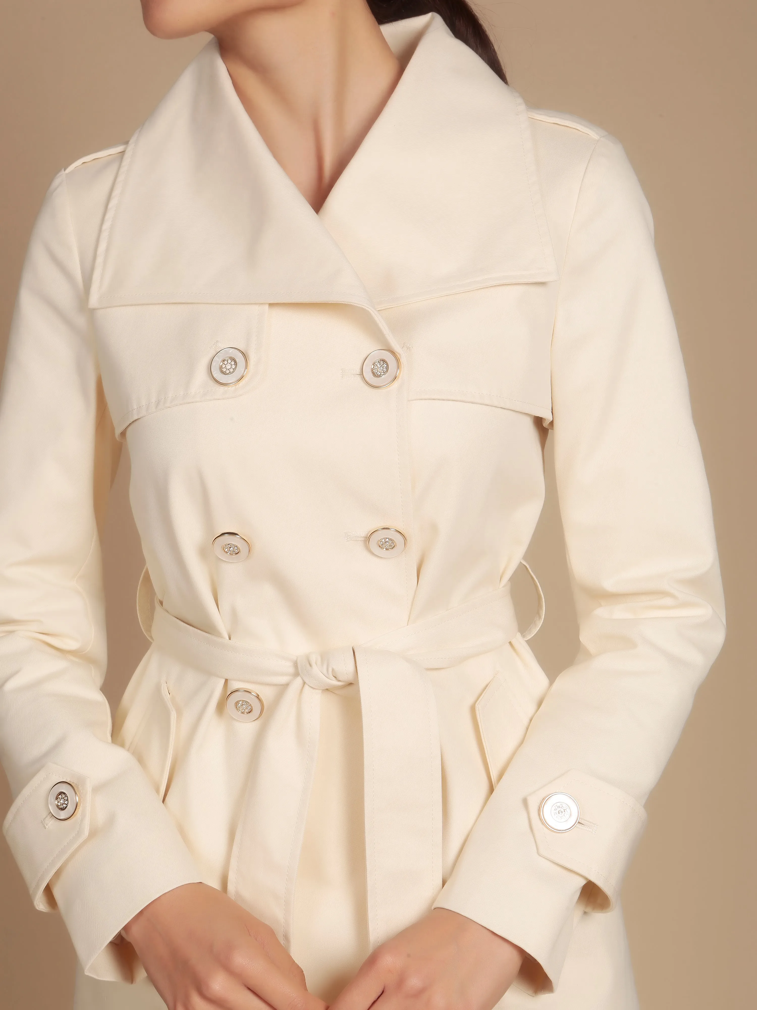 'Malena' Cotton Trench in Crema