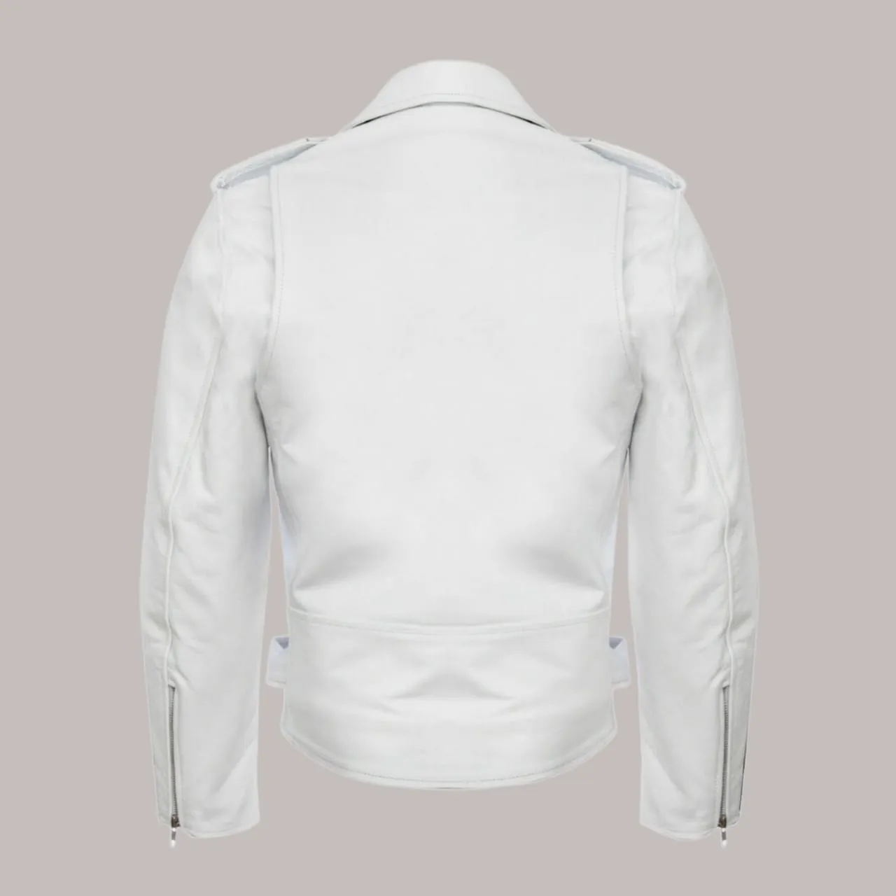 Men's Stylish Casual White Leather Biker Jacket