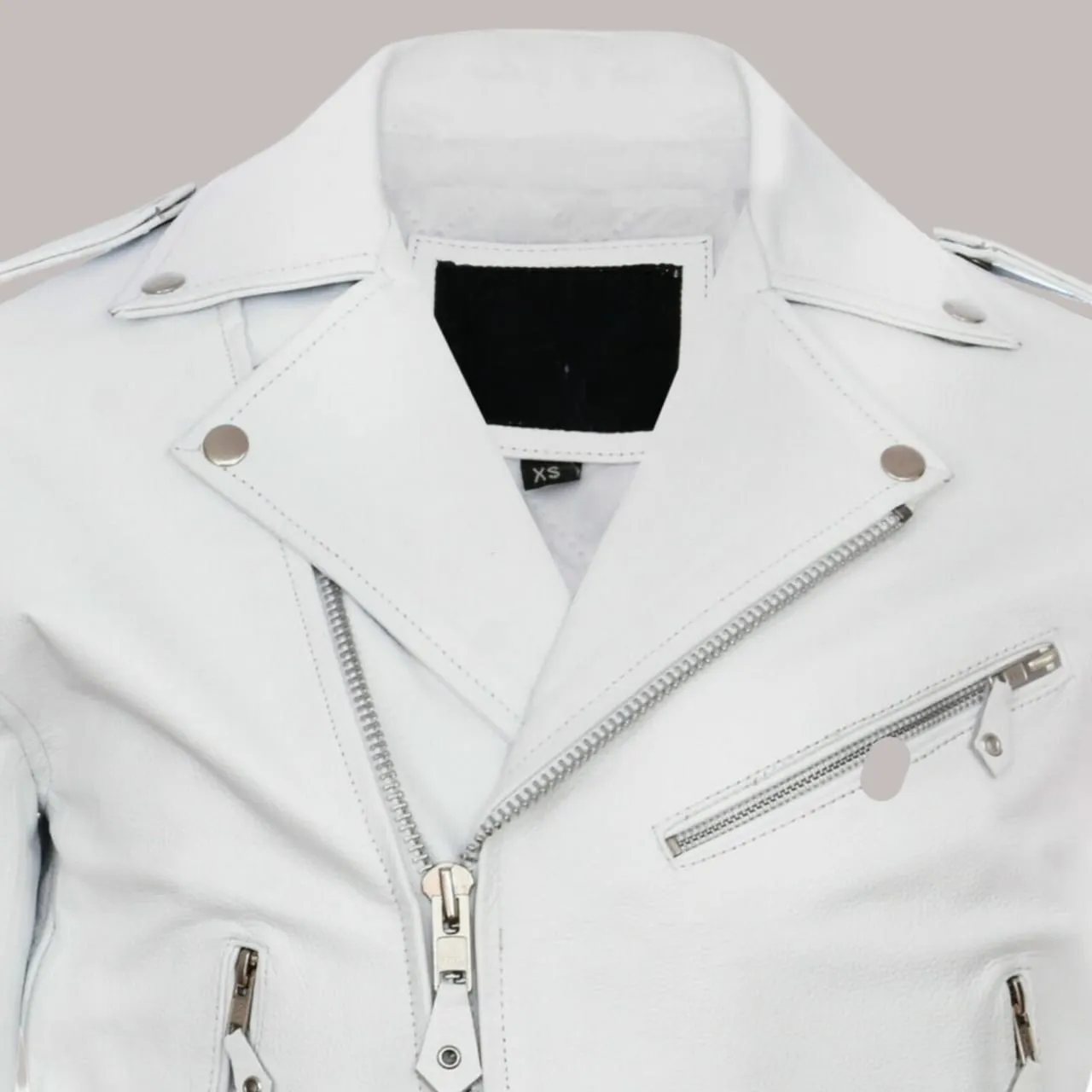 Men's Stylish Casual White Leather Biker Jacket