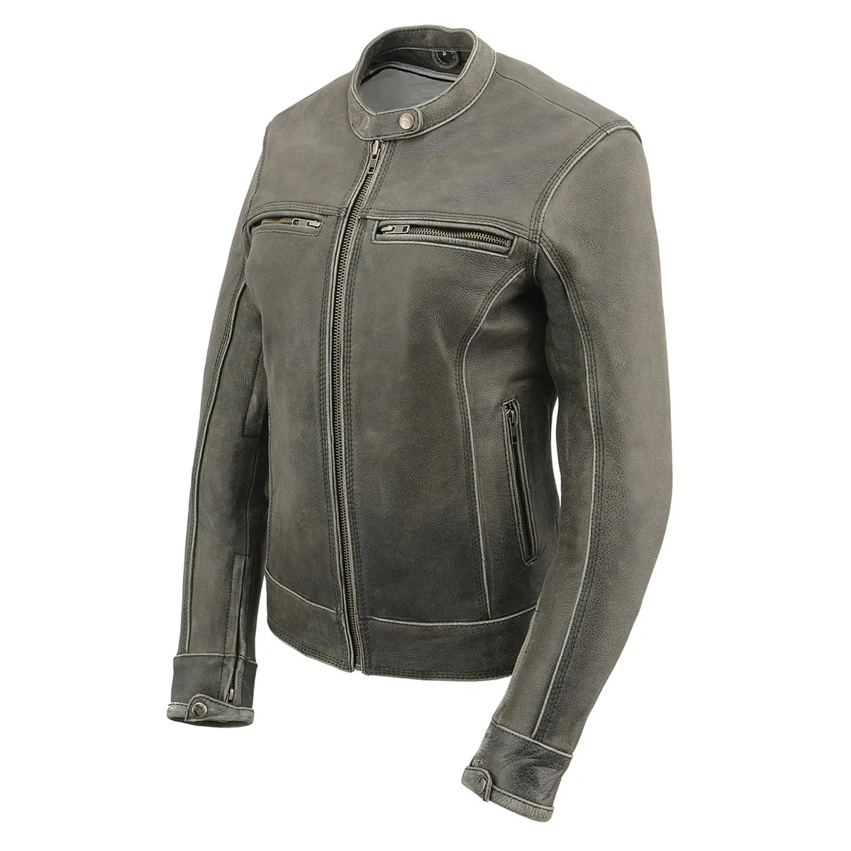 Milwaukee Leather MLL2550 Women's Scooter Distressed Grey Leather Motorcycle Riding Vented Jacket