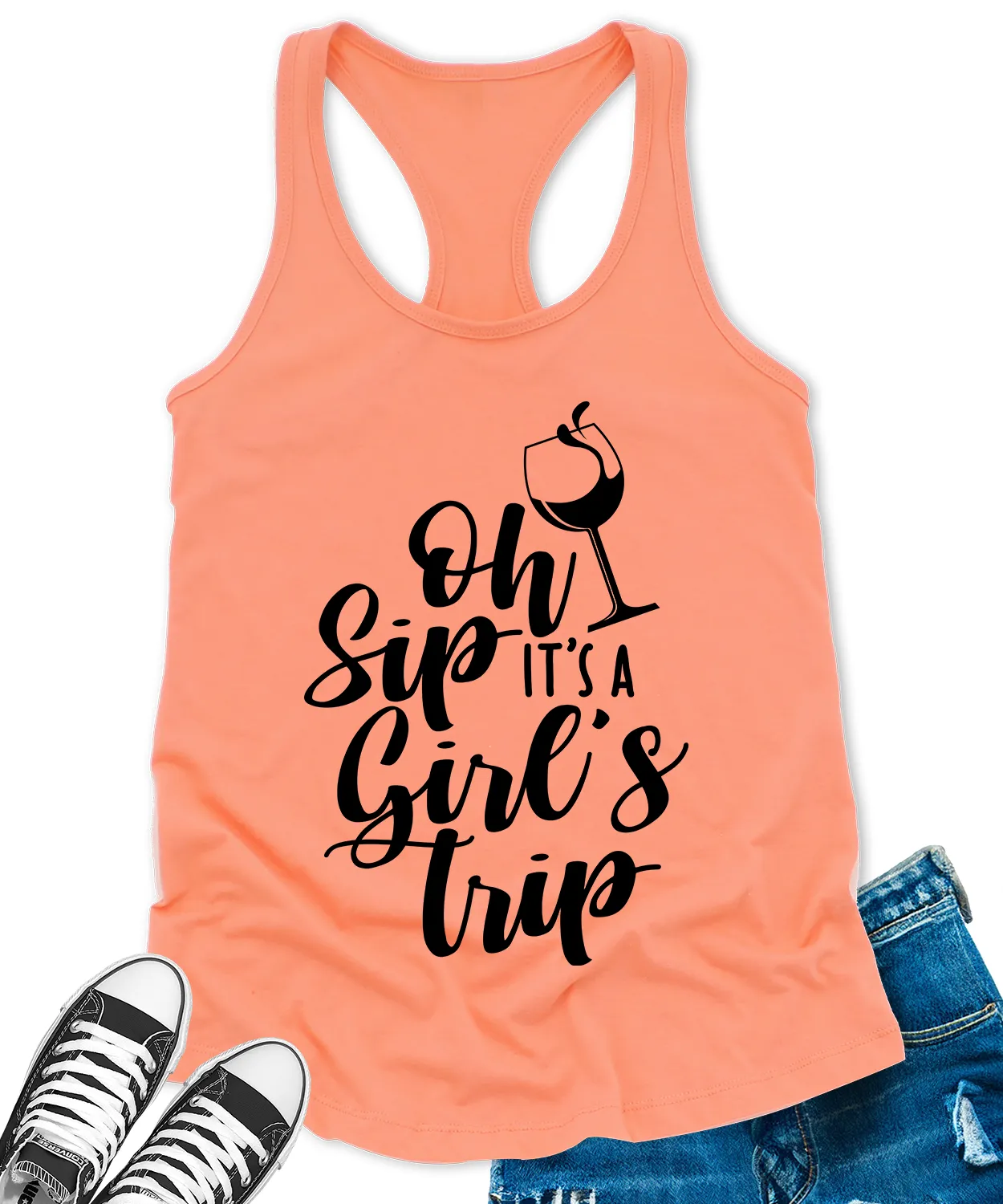 Oh Sip Its A Girls Trip Tank Tops for Women Letter Print Sleeveless Summer Racerback Top