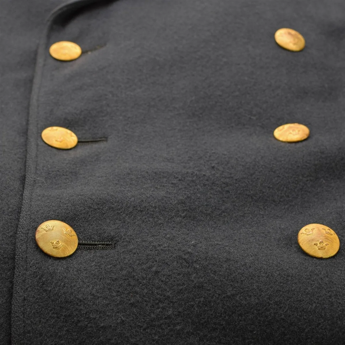 Original Swedish military blue overcoat wool golden buttons vintage long coat