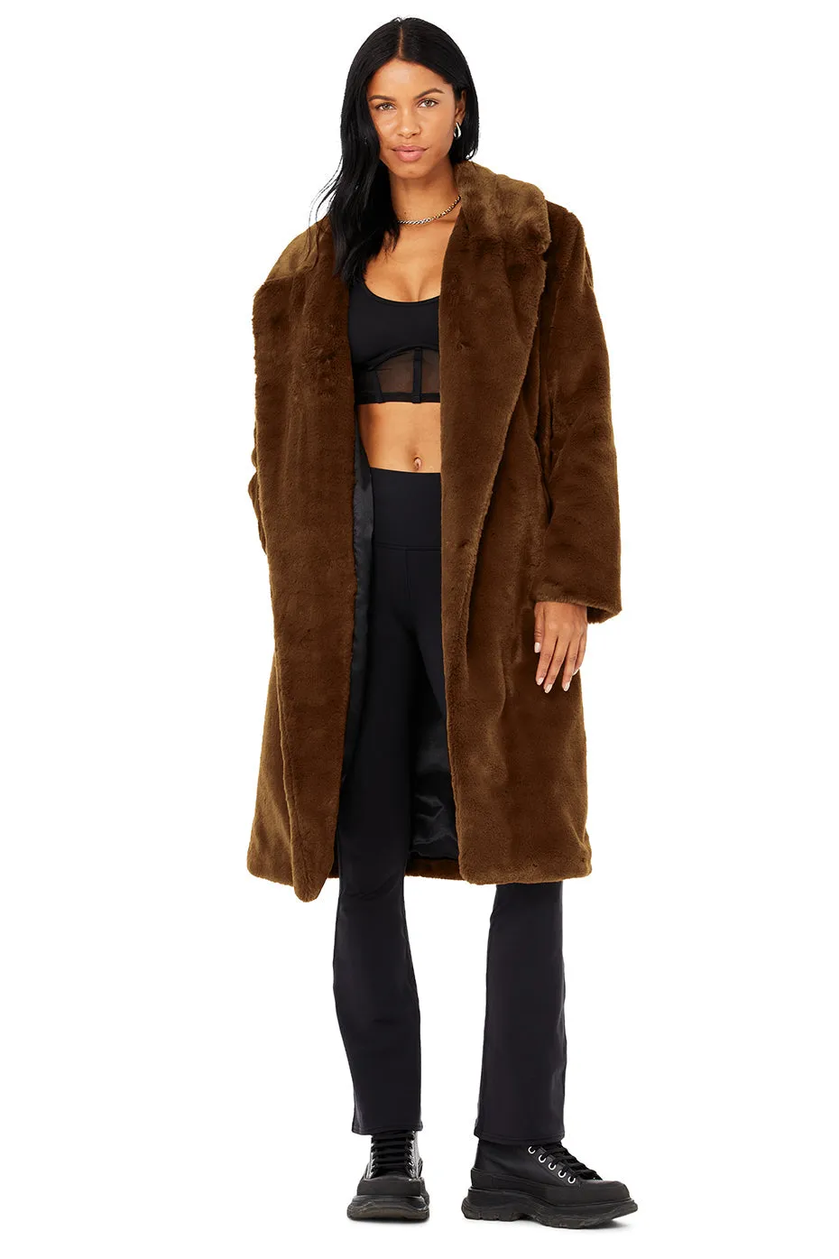 Oversized Faux Fur Trench - Chocolate