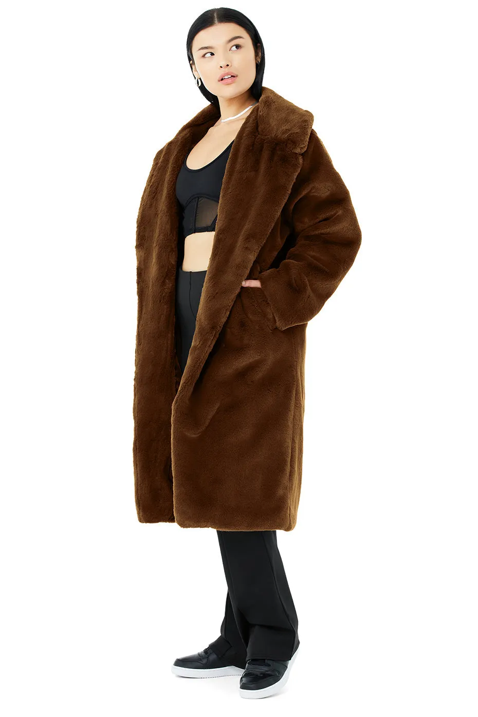 Oversized Faux Fur Trench - Chocolate