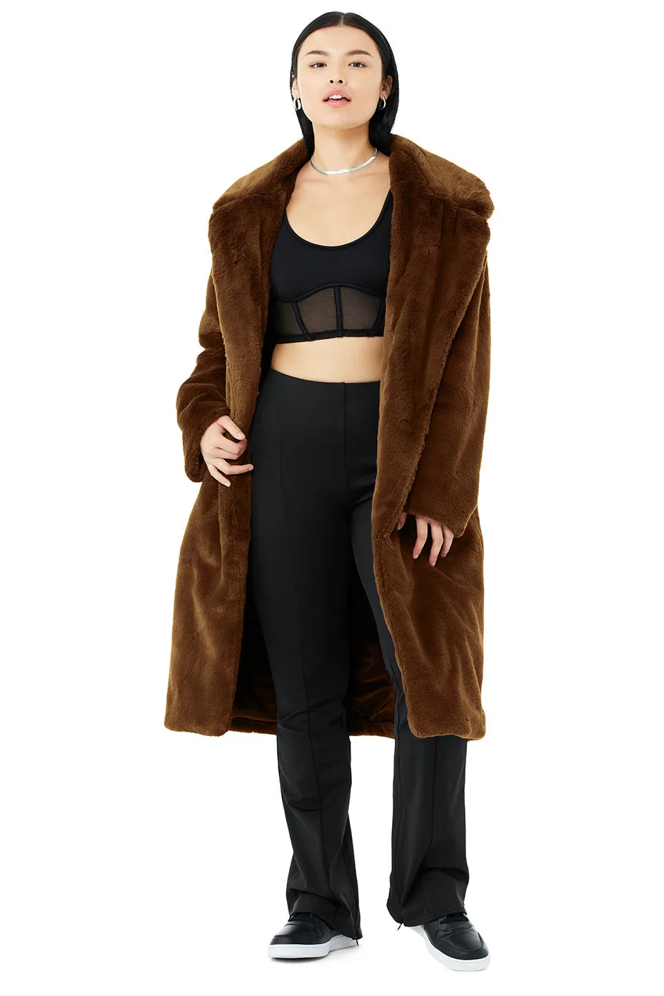 Oversized Faux Fur Trench - Chocolate