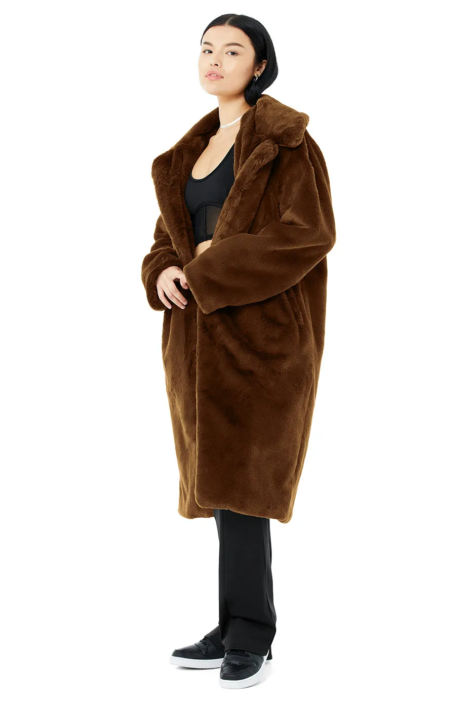 Oversized Faux Fur Trench - Chocolate