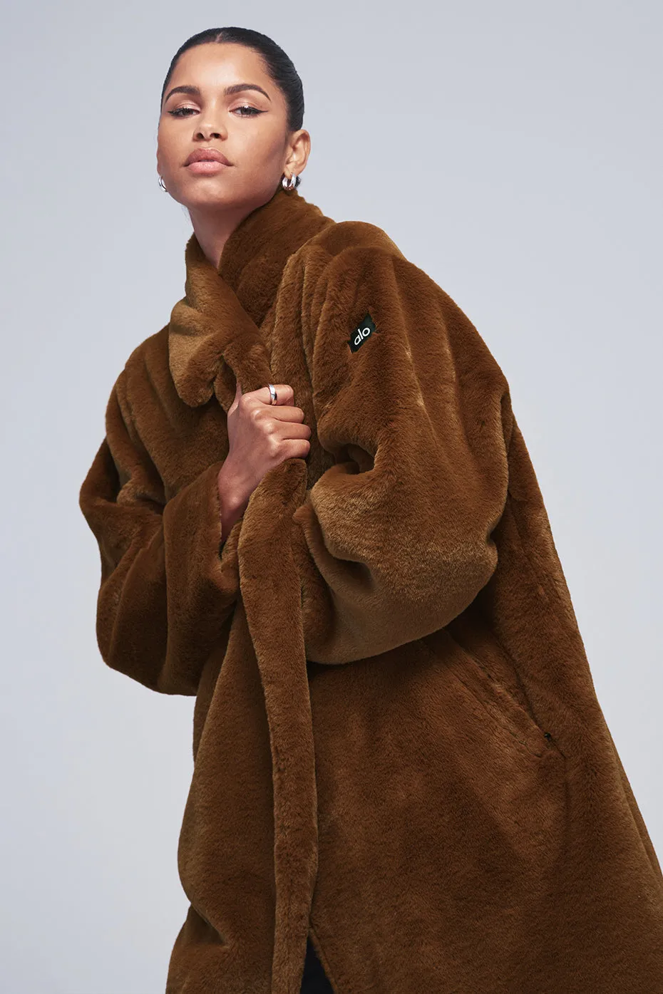 Oversized Faux Fur Trench - Chocolate