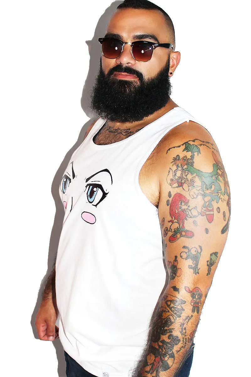 PLUS: Anime Face Racerback Tank- White