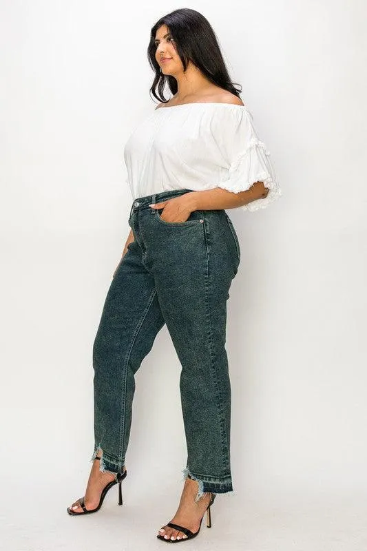 PLUS SIZE - HIGH RISE STRETCH STRAIGHT JEANS