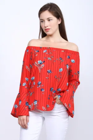 Red Off Shoulder Floral Top