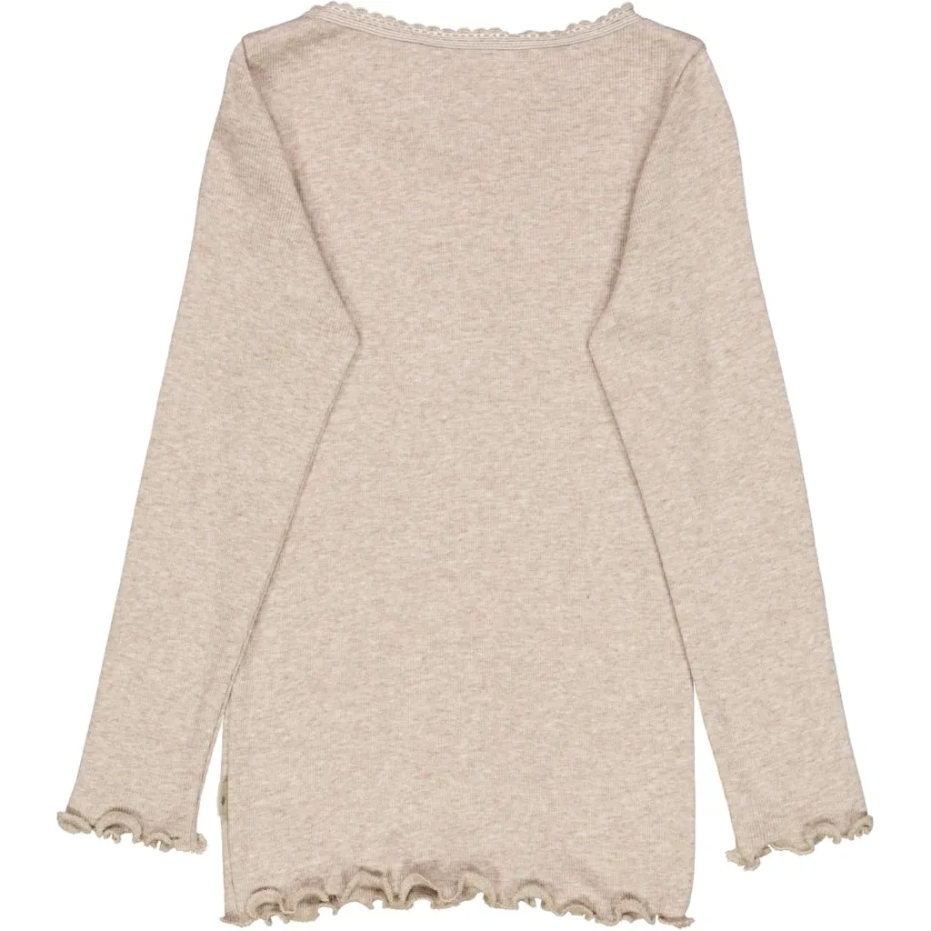 Rib T-Shirt Lace LS - gravel melange