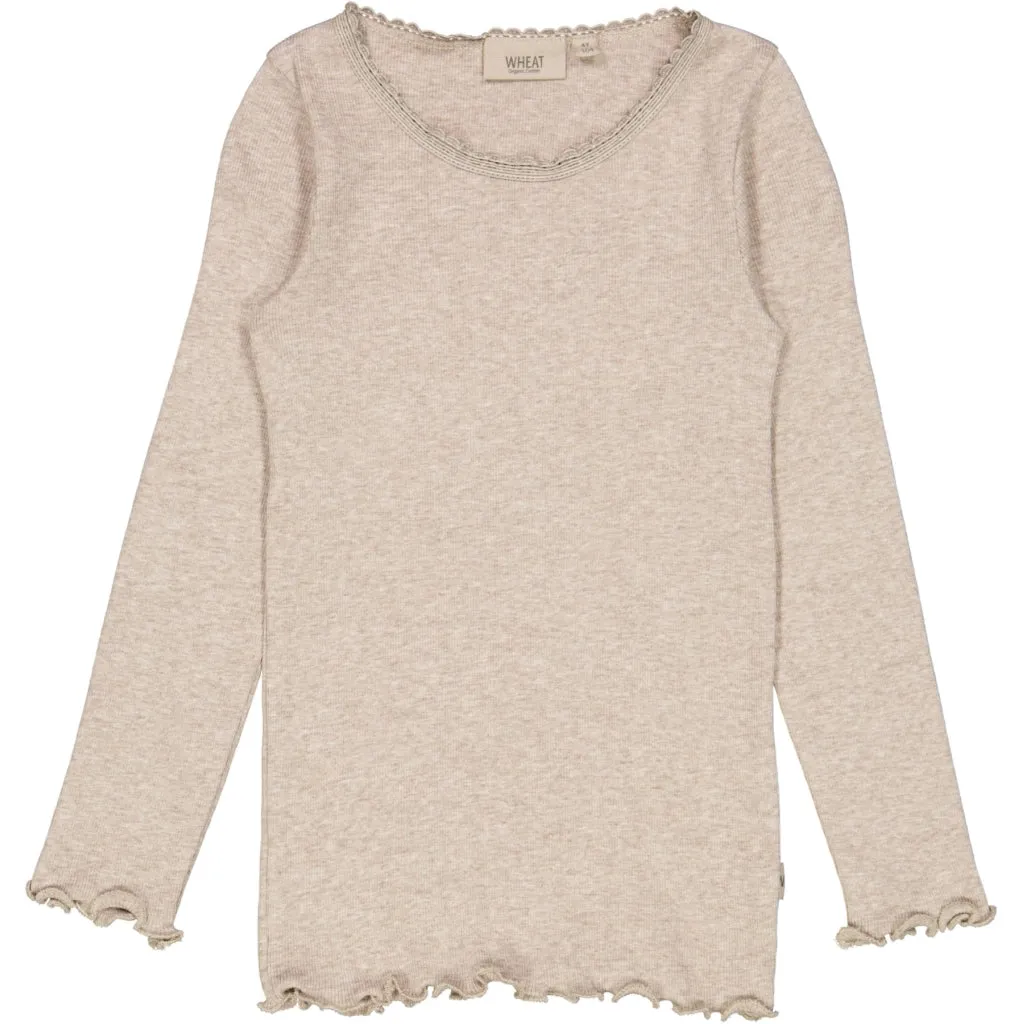 Rib T-Shirt Lace LS - gravel melange