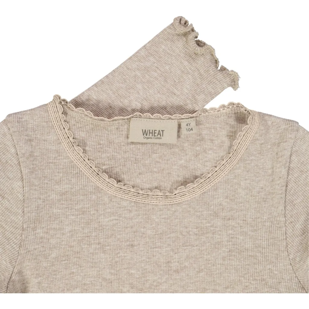 Rib T-Shirt Lace LS - gravel melange