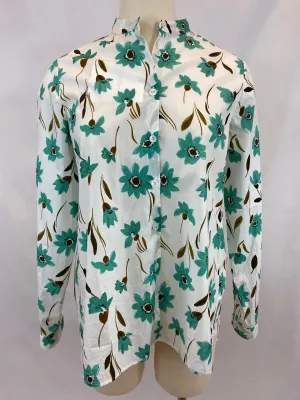 Robert Friedman Cotton Blouse Turquoise Flowers