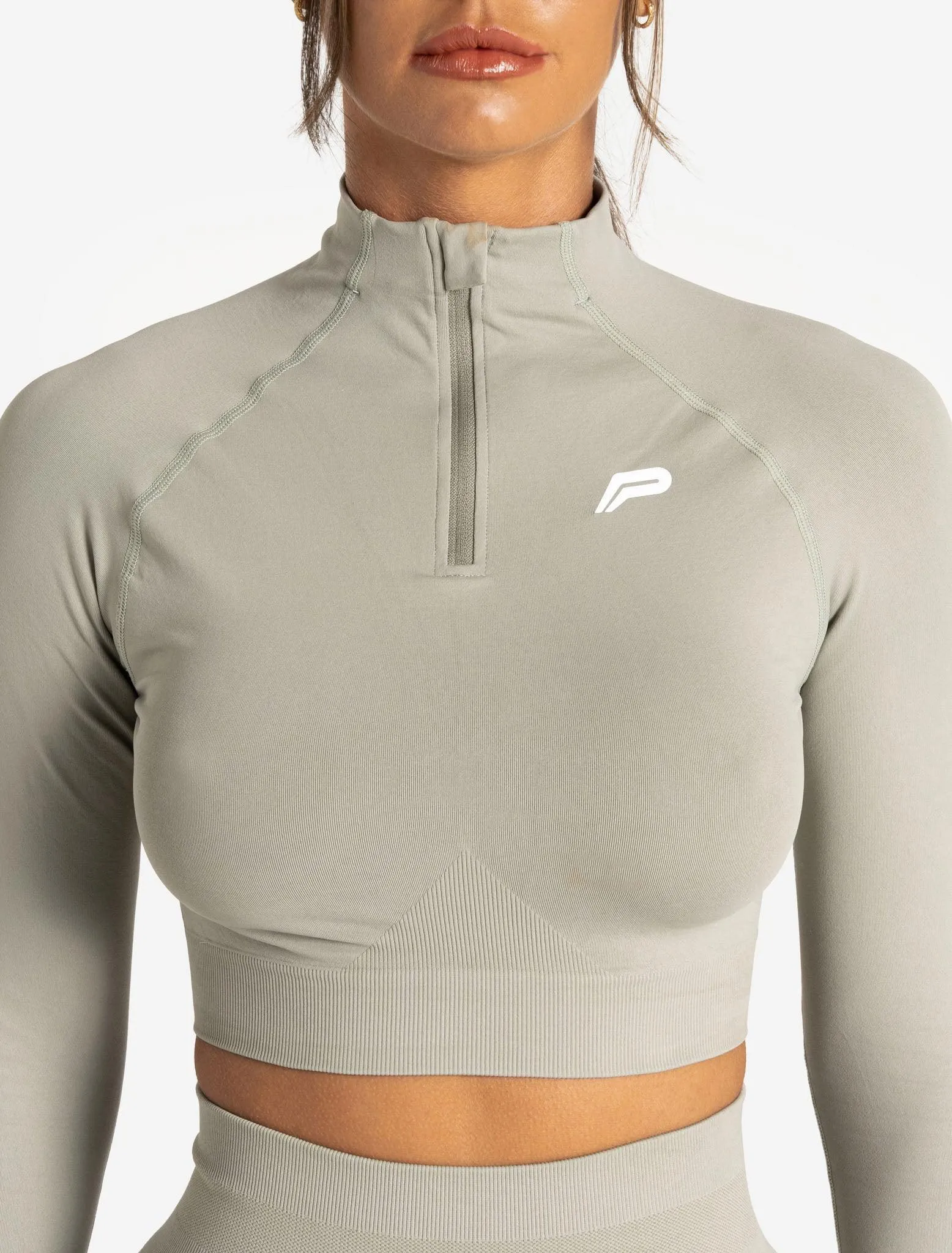 Scrunch Seamless Crop 1/2 Zip - Sage