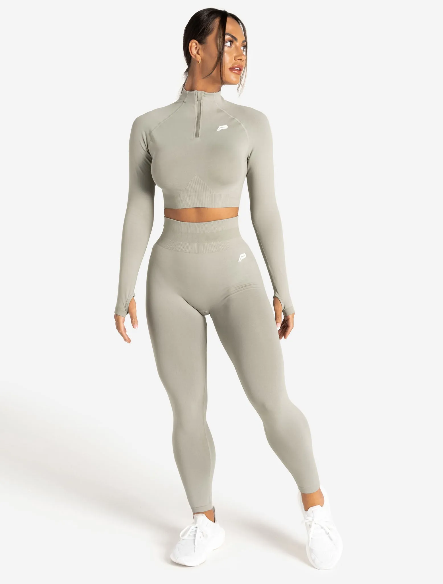 Scrunch Seamless Crop 1/2 Zip - Sage