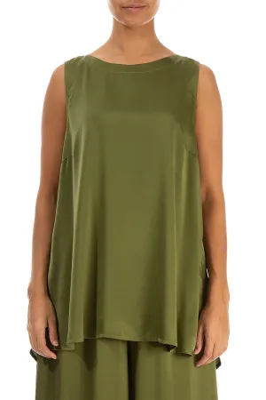 Sleeveless Olive Silk Top